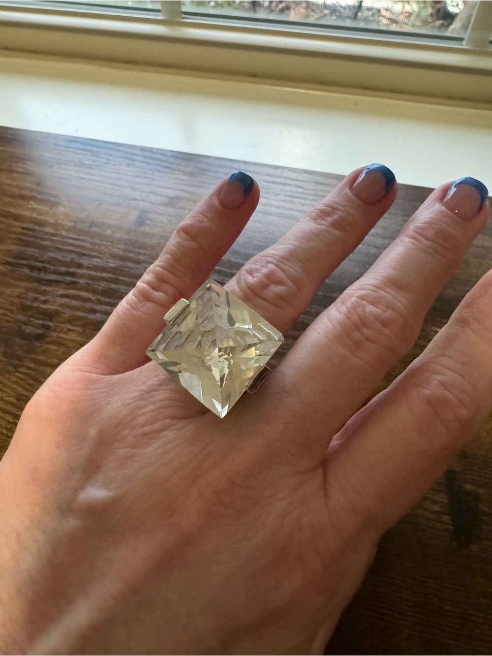 Unbranded Oversized Square Crystal Statement Ring Silver Tone Band Size 8.5-9